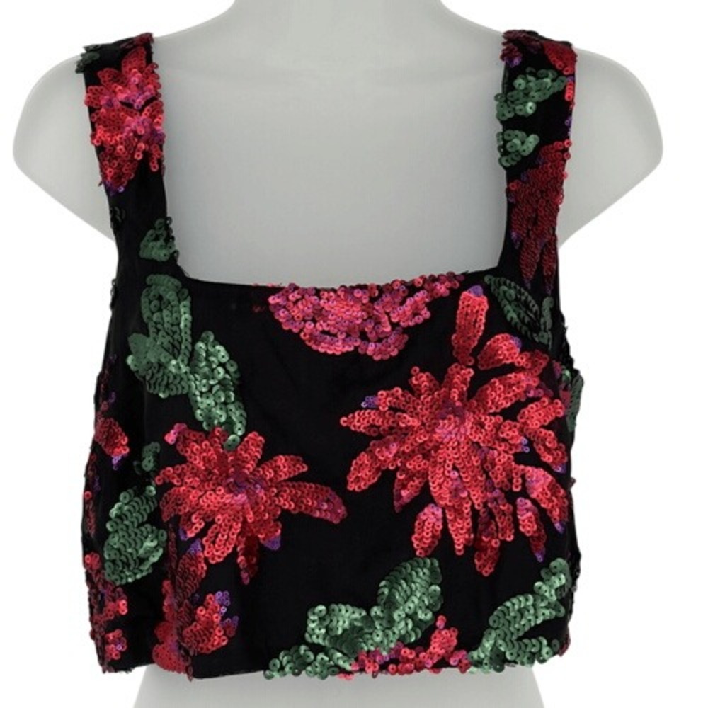 Show Me Your Mumu S Black Floral Sequin Tara Crop Top Festival Party USA Bling - Picture 3 of 8